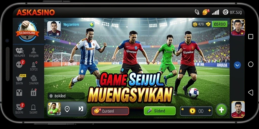 Tampilan gameplay seru di ASKASINO dengan aksi sepak bola yang mendebarkan.