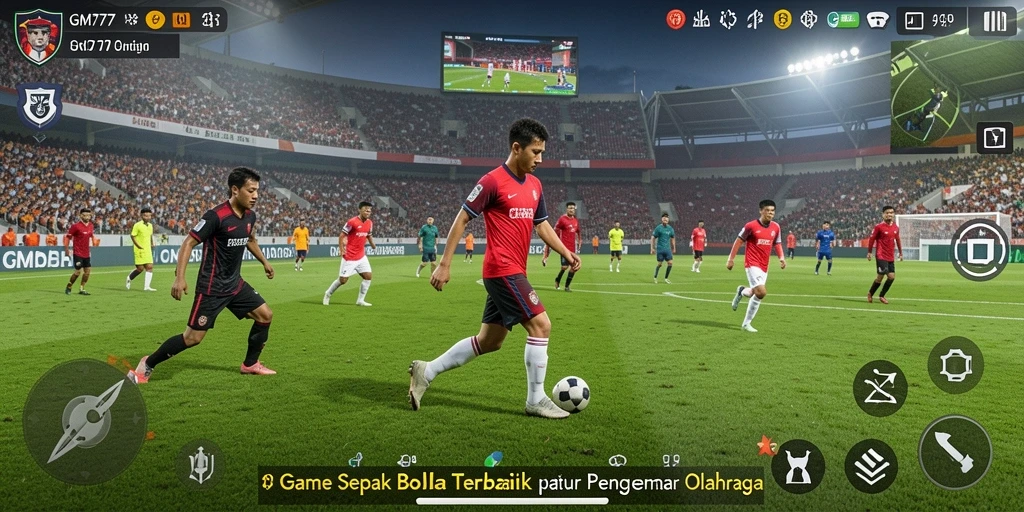 Tampilan gameplay seru dalam GM777 yang penuh aksi sepak bola.