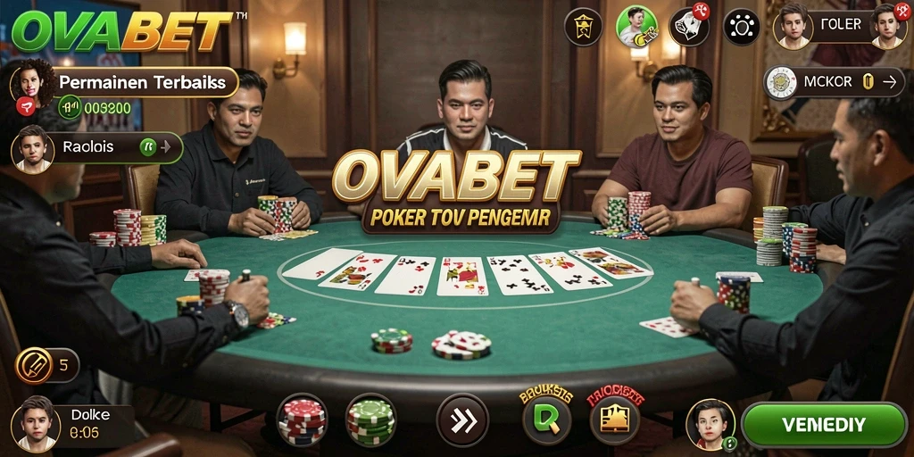 Screenshot utama gameplay OVABET yang menunjukkan aksi poker yang mendebarkan.
