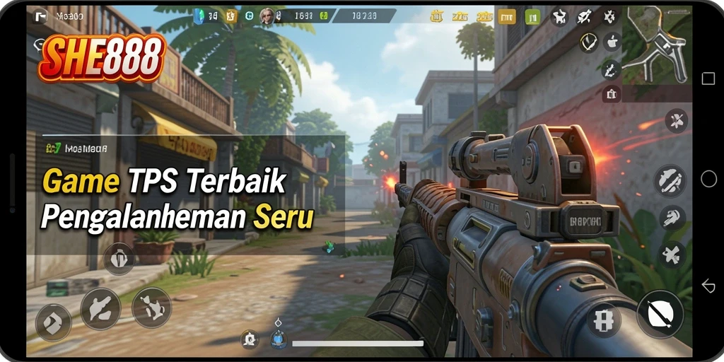 Screenshot menunjukkan aksi intense dalam permainan TPS SHE888.
