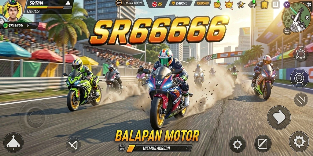 Gameplay mendebarkan dalam balapan motor SR6666.